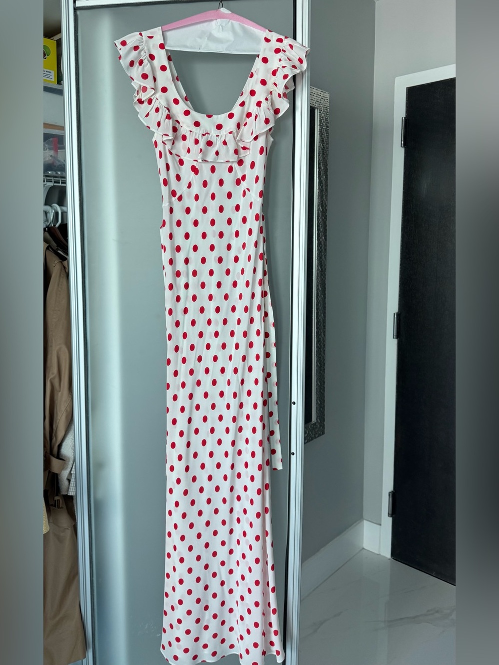 Realisation Par White Claudia Maxi Dress with Red Polka Dots